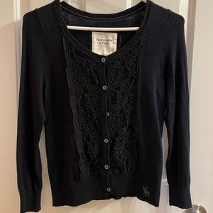 Abercrombie & Fitch Cardigan Sweater with Floral Lace - Navy